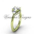 14kt yellow gold unique diamond Three stone engagement ring,"Forever One" Moissanite VD8225
