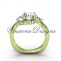 14kt yellow gold unique diamond Three stone engagement ring,"Forever One" Moissanite VD8225
