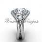 Unique 14k white gold diamond engagement ring,"Forever One" Moissanite VD8245