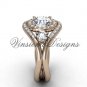 14kt rose gold unique diamond engagement ring, "Forever One" Moissanite VD8245