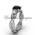 Unique 14kt white gold Three stone engagement ring,Black Diamond VD8405