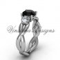 Unique 14kt white gold Three stone engagement ring,Black Diamond VD8405