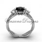 Unique 14kt white gold Three stone engagement ring,Black Diamond VD8405
