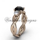 Unique 14kt rose gold Three stone engagement ring,Black Diamond VD8405 Unique 14kt rose gold Three stone engagement ring,Black Diamond VD8405