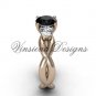 Unique 14kt rose gold Three stone engagement ring,Black Diamond VD8405