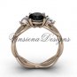 Unique 14kt rose gold Three stone engagement ring,Black Diamond VD8405