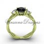 Unique 14kt yellow gold Three stone engagement ring,Black Diamond VD8405