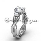 Unique Platinum Three stone engagement ring,"Forever One" Moissanite VD8405