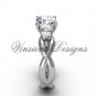 Unique Platinum Three stone engagement ring,"Forever One" Moissanite VD8405