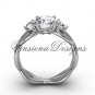 Unique Platinum Three stone engagement ring,"Forever One" Moissanite VD8405