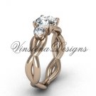 Unique 14kt rose gold Three stone engagement ring, "Forever One" Moissanite VD8405 Unique 14kt rose gold Three stone engagement ring, "Forever One" Moissanite VD8405