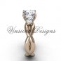 Unique 14kt rose gold Three stone engagement ring, "Forever One" Moissanite VD8405