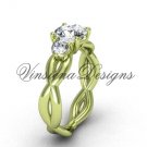 Unique 14kt yellow gold Three stone engagement ring, "Forever One" Moissanite VD8405
