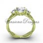Unique 14kt yellow gold Three stone engagement ring, "Forever One" Moissanite VD8405
