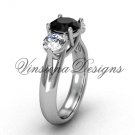 Platinum Three stone engagement ring, Black Diamond VD10017