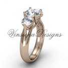 14kt rose gold Three stone engagement ring, "Forever One" Moissanite VD10017 14kt rose gold Three stone engagement ring, "Forever One" Moissanite VD10017