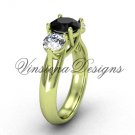 14kt yellow gold Three stone engagement ring, Black Diamond VD10017