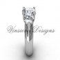 Platinum Three stone engagement ring, "Forever One" Moissanite VD10017