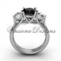 14kt white gold Three stone engagement ring, Black Diamond VD10017