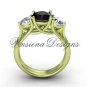 14kt yellow gold Three stone engagement ring, Black Diamond VD10017