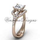 14kt rose gold diamond engagement ring, Princess cut "Forever One" Moissanite center stone VD10033