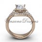 14kt rose gold diamond engagement ring, Princess cut "Forever One" Moissanite center stone VD10033