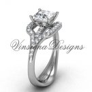 Platinum diamond engagement ring, Princess cut "Forever One" Moissanite center stone VD10033