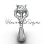 14kt white gold diamond engagement ring, Princess cut "Forever One" Moissanite center stone VD10033