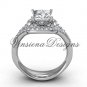 14kt white gold diamond engagement ring, Princess cut "Forever One" Moissanite center stone VD10033