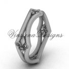 14k white gold Fleur de Lis,matte finish wedding band VD10031