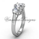 Platinum Three stone engagement ring, "Forever One" Moissanite VD10019