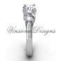 14kt white gold Three stone engagement ring, "Forever One" Moissanite VD10019