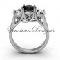 14kt white gold Three stone engagement ring, Black Diamond VD10019