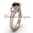 14kt rose gold Three stone engagement ring, Black Diamond VD10019