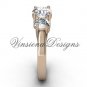 14kt rose gold Three stone engagement ring, "Forever One" Moissanite VD10019
