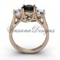 14kt rose gold Three stone engagement ring, Black Diamond VD10019