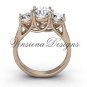 14kt rose gold Three stone engagement ring, "Forever One" Moissanite VD10019