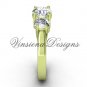 14kt yellow gold Three stone engagement ring, "Forever One" Moissanite VD10019
