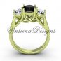 14kt yellow gold Three stone engagement ring, Black Diamond VD10019