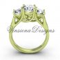 14kt yellow gold Three stone engagement ring, "Forever One" Moissanite VD10019
