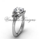 Platinum Fleur de Lis engagement ring, "Forever One" Moissanite VD10022