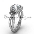 14kt white gold diamond Fleur de Lis engagement ring, "Forever One" Moissanite VD10023