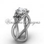 14kt white gold Fleur de Lis engagement ring,"Forever One" Moissanite VD10024