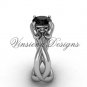 Platinum Fleur de Lis engagement ring,Black Diamond VD10024