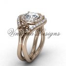 14kt rose gold diamond Fleur de Lis engagement ring, "Forever One" Moissanite VD10025