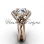 14kt rose gold diamond Fleur de Lis engagement ring, "Forever One" Moissanite VD10025