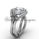 14kt white gold diamond Fleur de Lis engagement ring, "Forever One" Moissanite VD10025