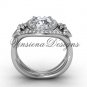 14kt white gold diamond Fleur de Lis engagement ring, "Forever One" Moissanite VD10025