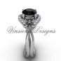 14kt white gold diamond Fleur de Lis engagement ring, Black Diamond VD10026