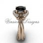 14kt rose gold diamond Fleur de Lis engagement ring, Black Diamond VD10026